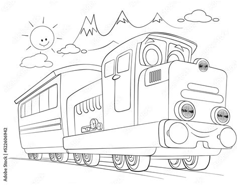 Cartoon train for coloring page. Stock Vector | Adobe Stock