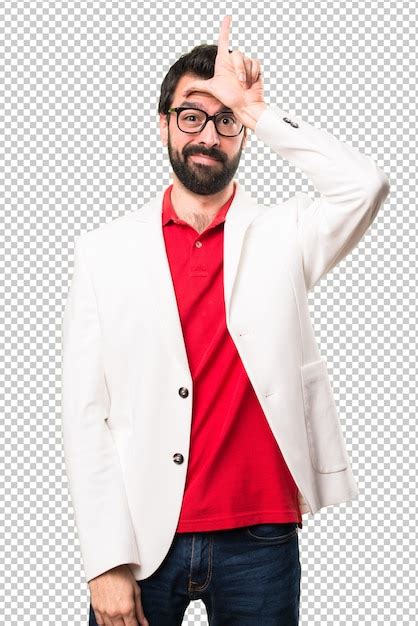 Premium Psd Brunette Man With Glasses Making Loser Sign