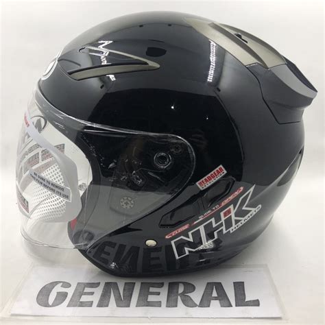 Jual Helm NHK R1 Solid Black Glossy Double Visor Half Face Helem