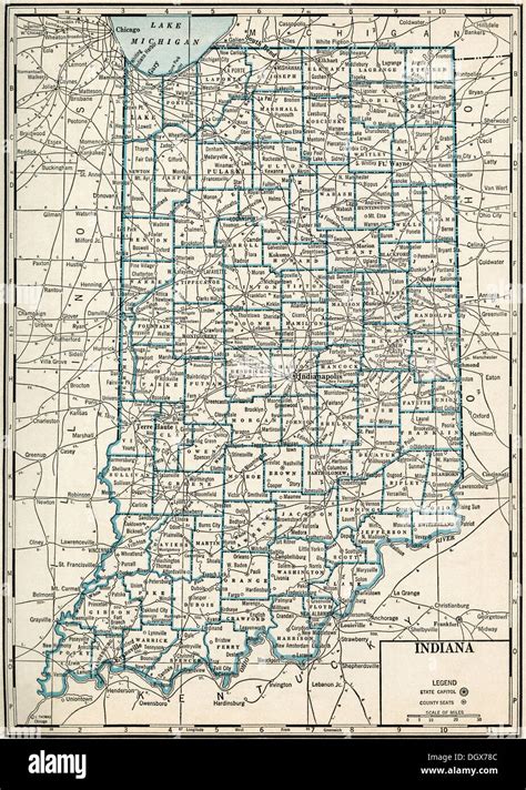 Old Map Of Indiana State S Stock Photo Alamy