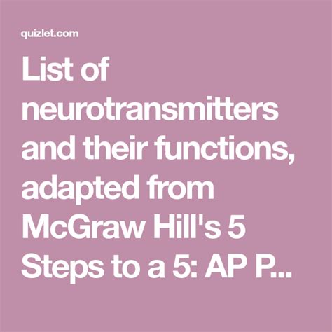 List Of Neurotransmitters And Their Functions Adapted From Mcgraw Hill