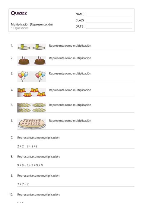 50 Hechos De Multiplicación Hojas De Trabajo Para Grado 2 En Quizizz