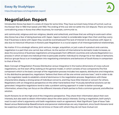 Negotiation Report Essay Example Studyhippo