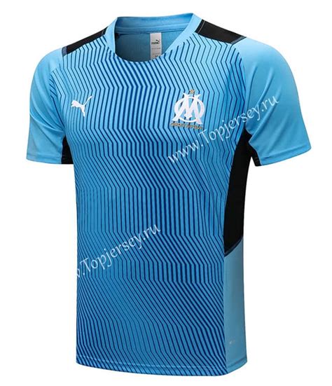 2021 2022 Olympique De Marseille Blue Pad Printing Short Sleeved Thailand Soccer Tracksuit Top