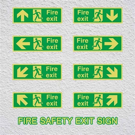 8pcs Photoluminescent Fire Exit Sign 36x14cm Plast Vicedeal