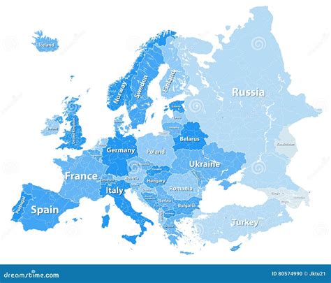 Europe Vector High Detailed Political Map With Regions Borders In Tints