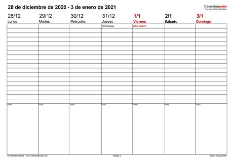 Calendario Semanal 2021 En Word Excel Y Pdf Calendarpedia