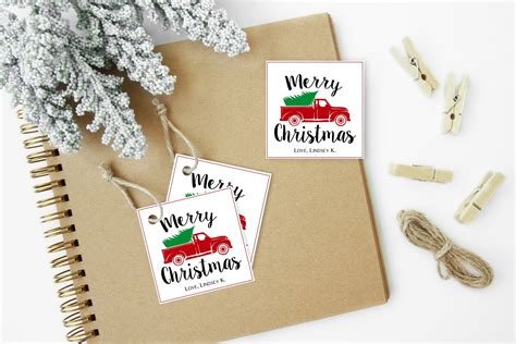 Printable Christmas Tree Red Truck Holiday Gift Tags XMAS - Etsy