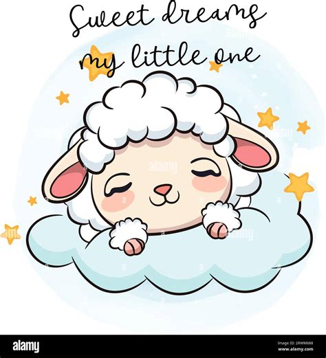 Sweet Dreams My Little One Cute Sleeping Baby Sheep Vector