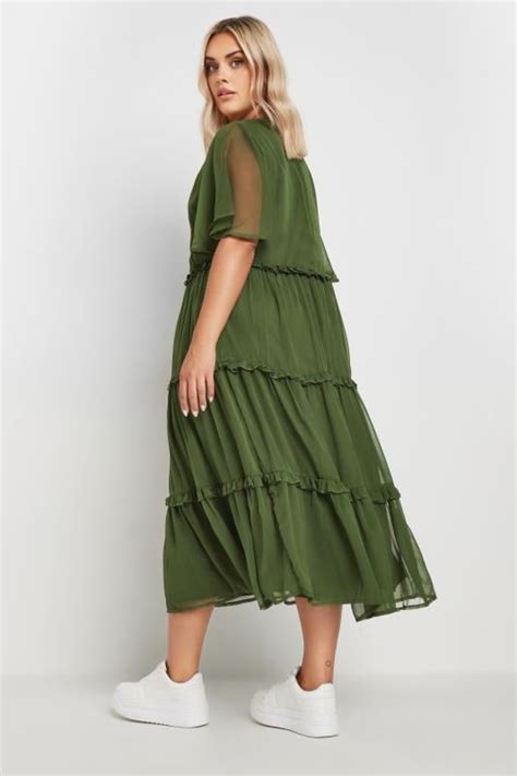 Yours Plus Size Khaki Green Chiffon Tiered Midaxi Dress Yours Clothing