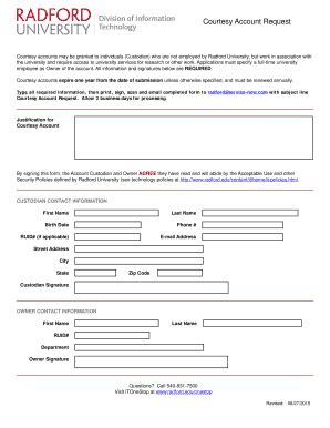 Fillable Online Radford Courtesy Account Request Radford University