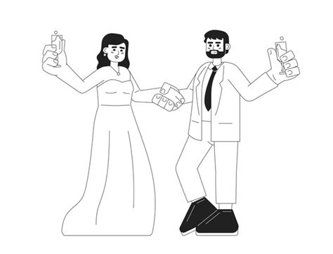 Premium Vector Happy Couple Celebrating Wedding Anniversary Monochromatic Flat Vector Characters