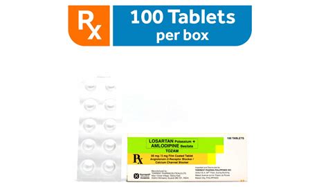 Tozam Losartan Potassium Amlodipine Besilate 50mg 5mg Film Coated