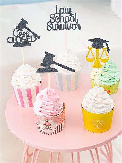 12 Pcs 2024 Lawyer Graduation Cupcake Toppers Gold Black Glitter Class