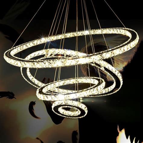 4 Circular Diamond Ring LED Lustre Modern Pendant Lamp 36 In Non