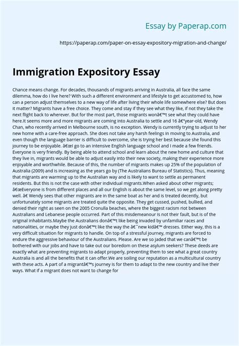 Immigration Expository Essay Free Essay Example