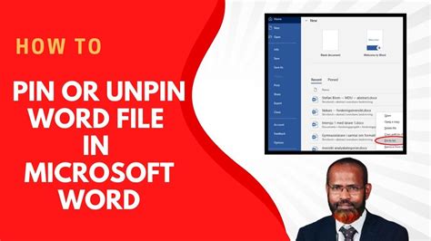 How To Pin Or Unpin Word File In Microsoft Word Youtube