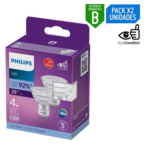 Pack X2 Foco Led Dicroico Gu10 4w Luz Blanca Sodimac Perú