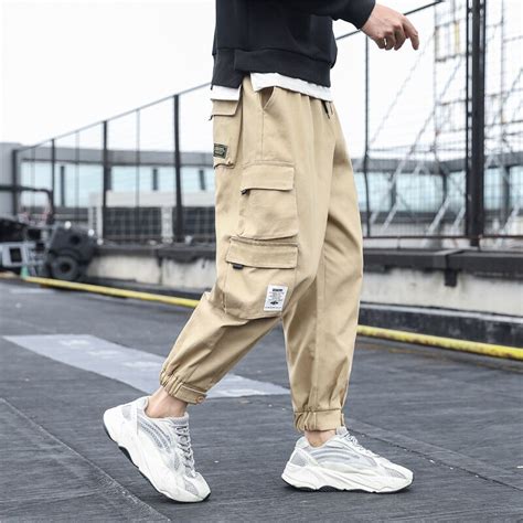 Calça Cargo Masculina Calça Harém Hip Hop Preta Com Bolsos Laterais