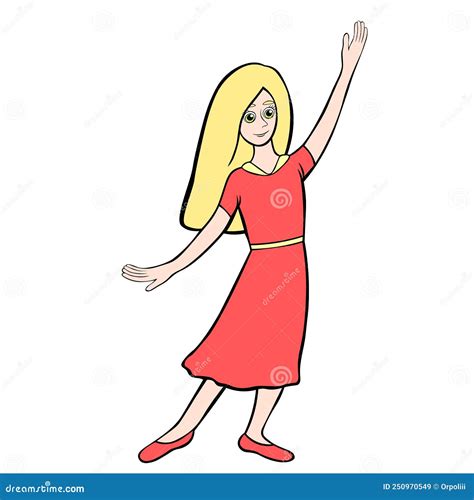 Model Of A Girl Raising Her Hand Vector Illustration Stock Vector