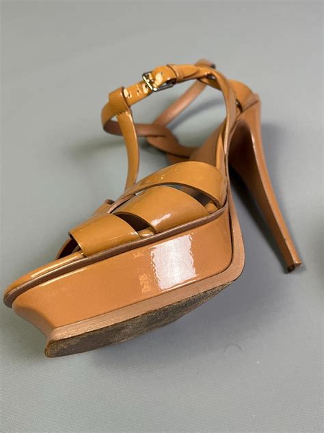 Ysl Nude Patent Leather Strappy Heels Wrap Around Ankle T Strap