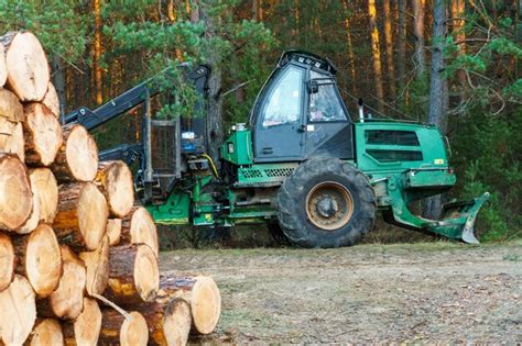 Equipamento De Corte Na Floresta Carregamento De Toras Para Transporte