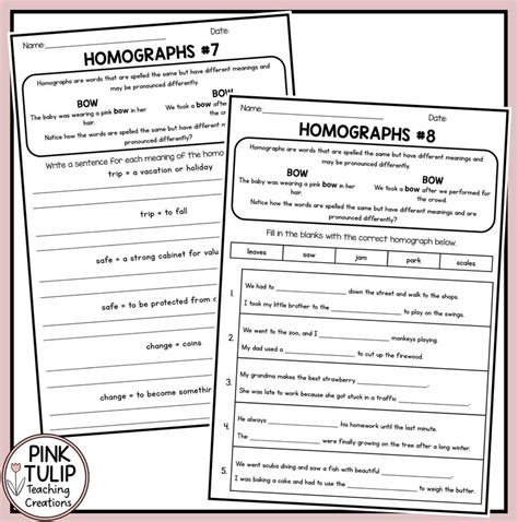 Homographs Worksheet Pack With Answers Etsy