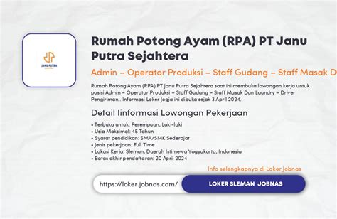 Lowongan Kerja Admin Operator Produksi Staff Gudang Staff Masak