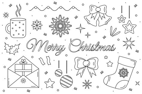 Christmas Elements Set Drawing Of New Year Decorations Merry