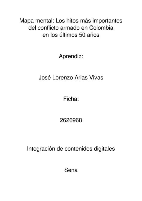 Mapa mental Los hitos más importantes del conflicto armado en Colombia