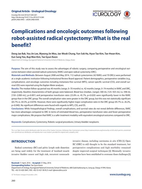 Pdf Complications And Oncologic Outcomes Following Robot Assisted