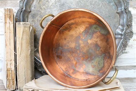 Antique Copper Bowl With Brass Handles Farmhouse Decor Fixer Upper