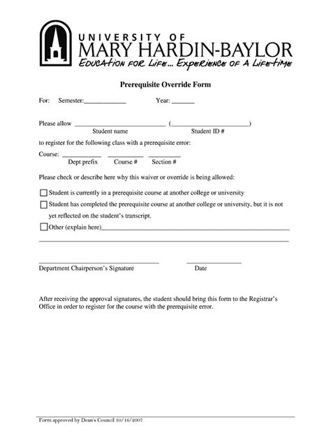 Fillable Online Registrar Umhb Prerequisite Override Form Fax Email