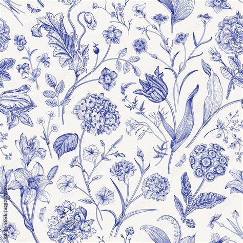 Seamless Vector Floral Pattern Classic Illustration Toile De Jouy