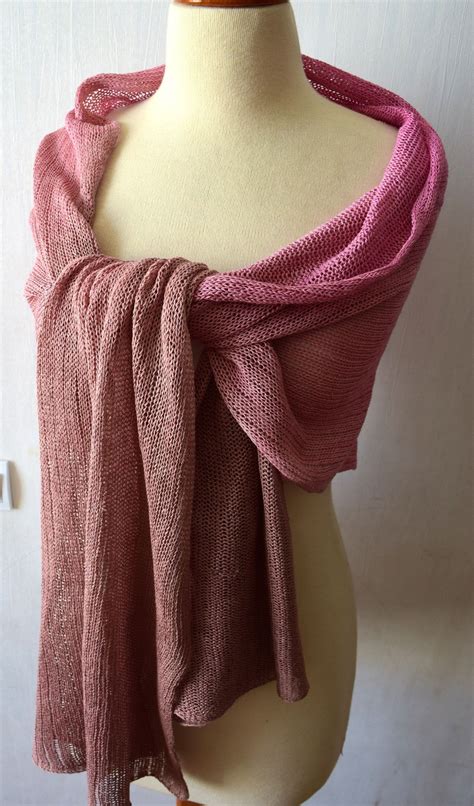 Linen Shawl Ombre Fuchsia Pink Brown Shades Knitted Hand Painted