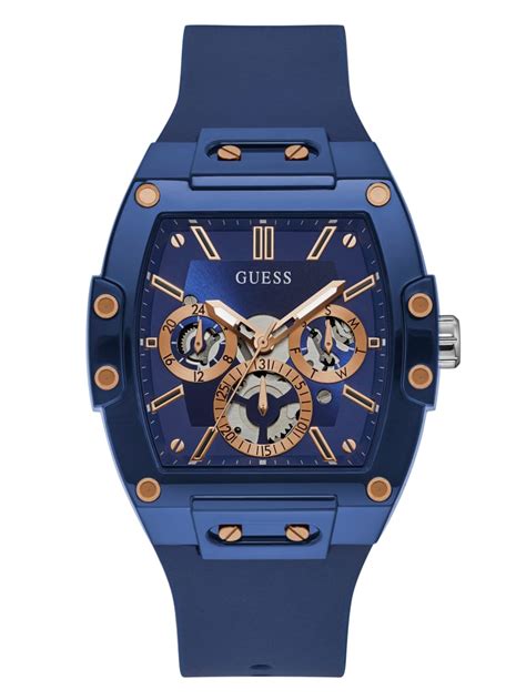 Rose Gold Tone And Blue Silicone Multifunction Watch Guess