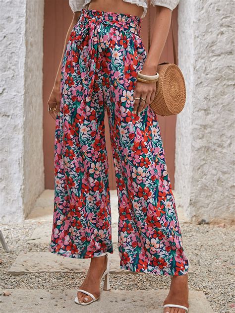 Shein Frenchy Pantalones De Pierna Ancha Con Estampado Floral Con