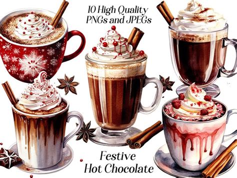 Watercolor Hot Chocolate Clipart High Quality Jpeg And Png Files