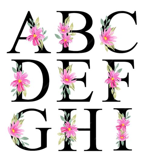 Letras Do Alfabeto Floral Em Aquarela Rosa Design A I Vetor Premium