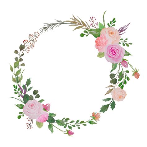 Watercolor Floral Border Flowers Wreath With Roses And Green Leaves