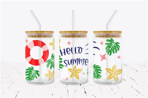 Hello Summer 16 Oz Libbey Glass Can Wrap Sticky Fingers Vinyl