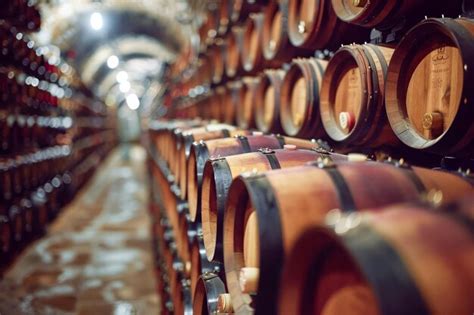 Premium Photo Traditional Wine Cellar With Rows Of Wooden Barrels In