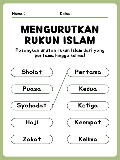 Hijau Putih Lembar Kerja Mengurutkan Rukun Islam Pdf