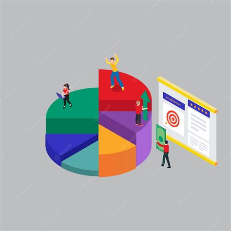 Premium Vector Pie Chart And Teamwork To Achieve Business Goals Isometric 3d