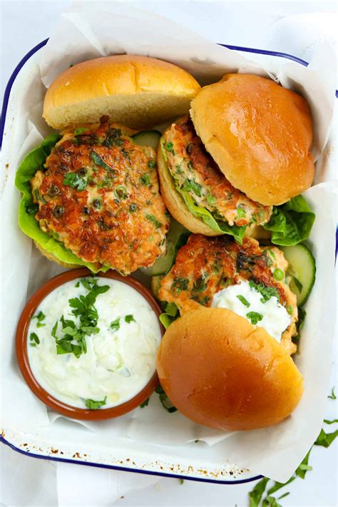 Fresh Salmon Burgers {with Tzatziki Dressing}