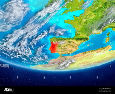 Portugal Highlighted In Red On Planet Earth With Clouds D