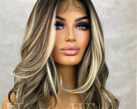 Wicked Game Wavy Money Piece Brunette Brown Wig Ash Blonde Highlights