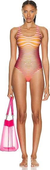 Jean Paul Gaultier Printed Morphing Stripes Swimsuit In Orange Shopstyle