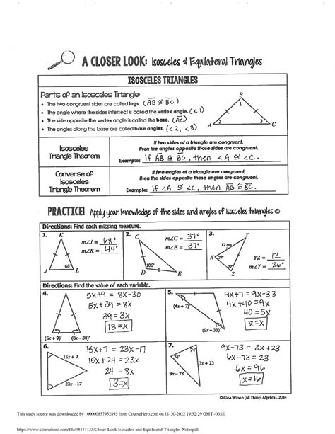 Closer Look Isosceles And Equilateral Triangles Notes Lake Central High