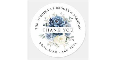 Dusty Blue Navy Champagne Ivory Wedding Thank You Classic Round Sticker